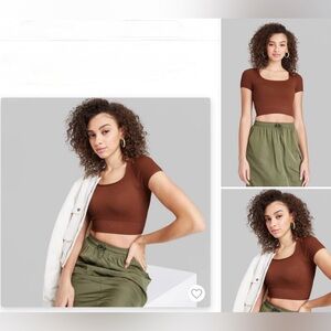 Wild Fable Women's Rust Ribbed Crop Top
